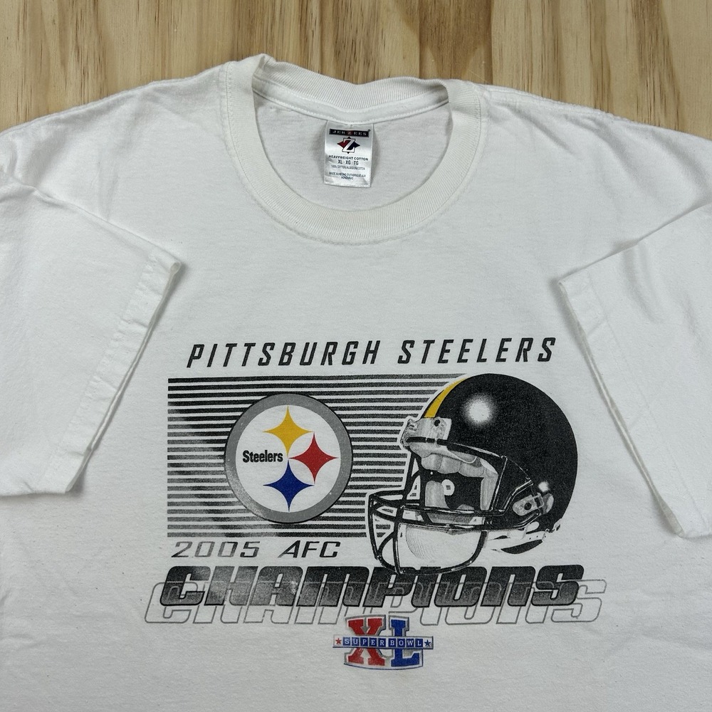 Y2K Pittsburgh Steelers 2005 AFC Champions Super Bowl XL White T-Shirt Flaw